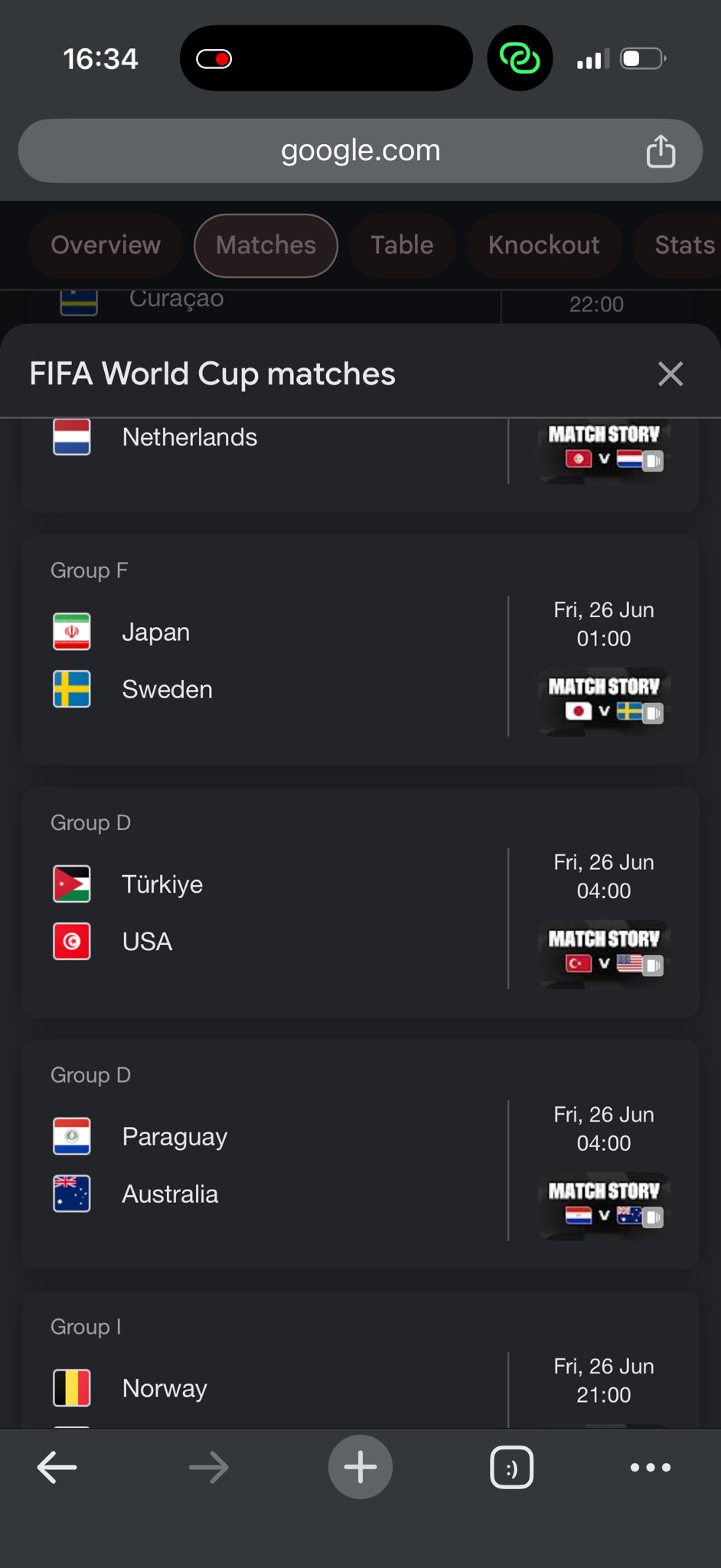 Google World Cup widget showing wrong flags for Norway and England